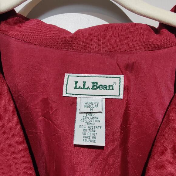 Vintage LL Bean Womens Sz 14 Burnt Red Linen Blend Blazer Jacket Lined Loose Fit - Picture 3 of 6